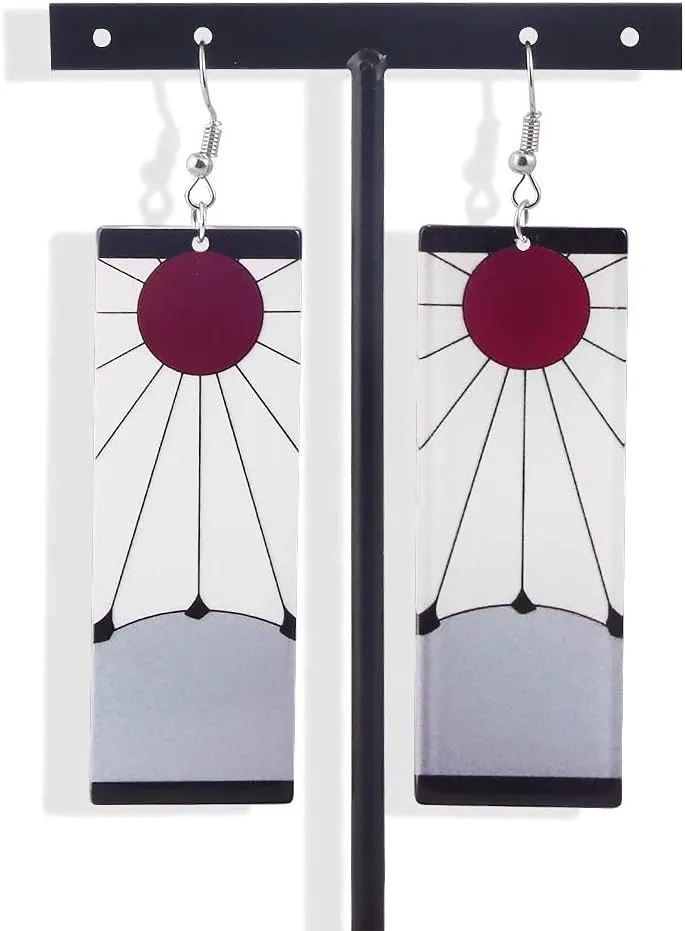 Anime Kamado Tanjiro Hanafuda Earrings - Kimetsu No Yaiba Hanafuda Earrings - Cosplay Accessories For Womens Girls