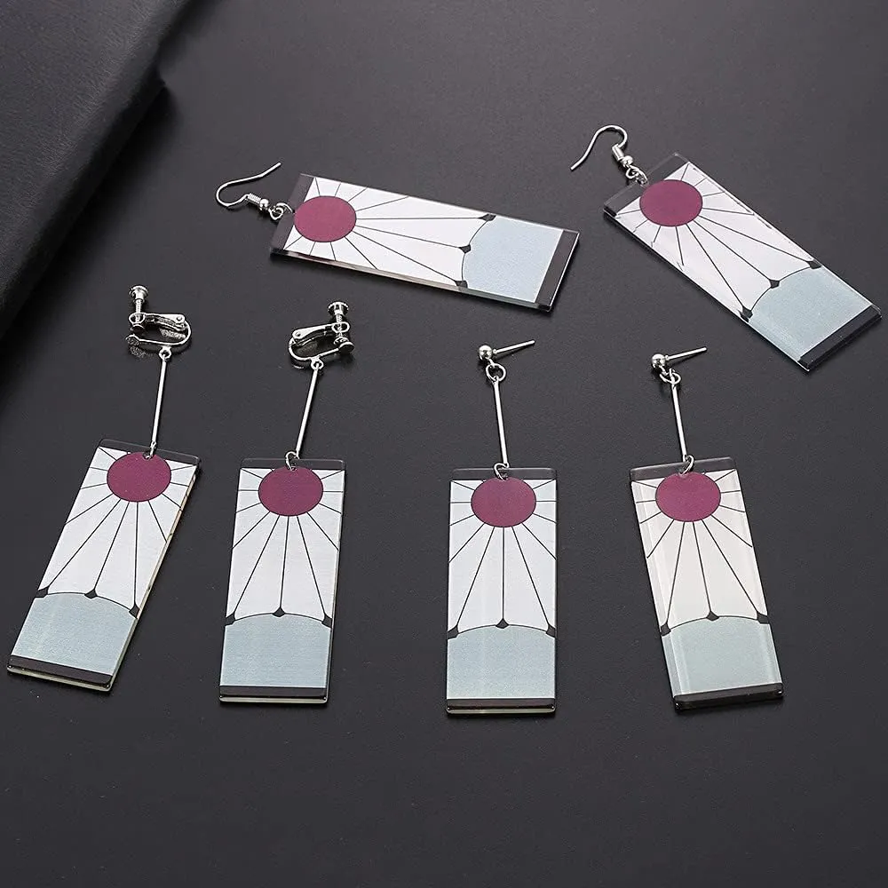 Anime Kamado Tanjiro Hanafuda Earrings - Kimetsu No Yaiba Hanafuda Earrings - Cosplay Accessories For Womens Girls
