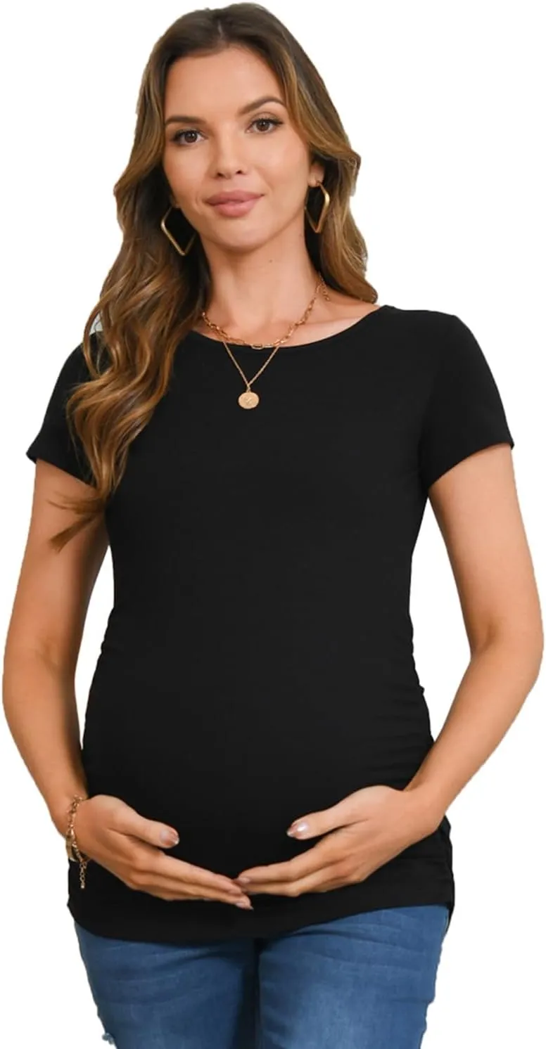 Bearsland Womens Maternity Tshirt 3 Packs Classic Side Ruched Tee Top Mama Pregnancy Clothes