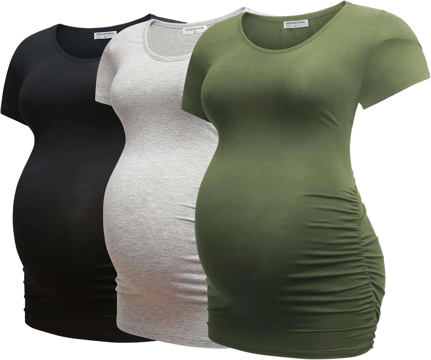 Bearsland Womens Maternity Tshirt 3 Packs Classic Side Ruched Tee Top Mama Pregnancy Clothes