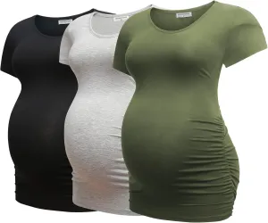 Bearsland Womens Maternity Tshirt 3 Packs Classic Side Ruched Tee Top Mama Pregnancy Clothes