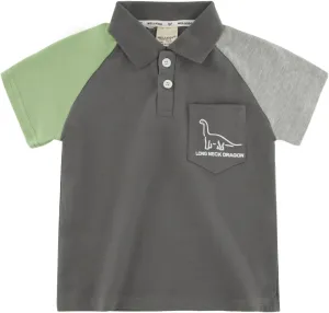 Boys Polo Shirt with Patchwork Style, Short Sleeve Uniform Shirts for Boys