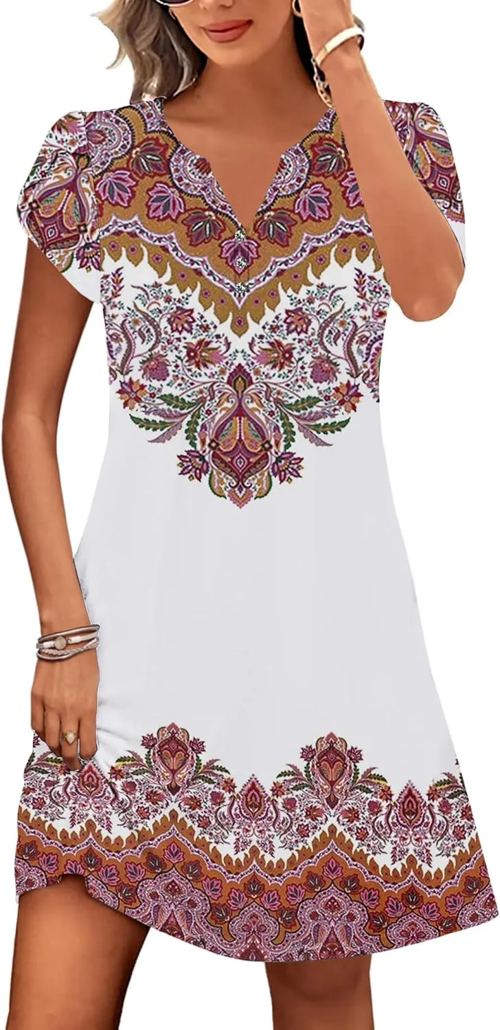 ETCYY Women's Casual T Shirt Dress Short Sleeve Summer Dresses 2025 Spring Clothes Boho Beach Vacation Sun Dress with Pockets