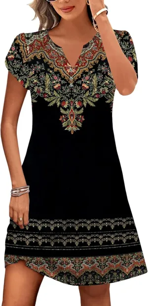 ETCYY Women's Casual T Shirt Dress Short Sleeve Summer Dresses 2025 Spring Clothes Boho Beach Vacation Sun Dress with Pockets