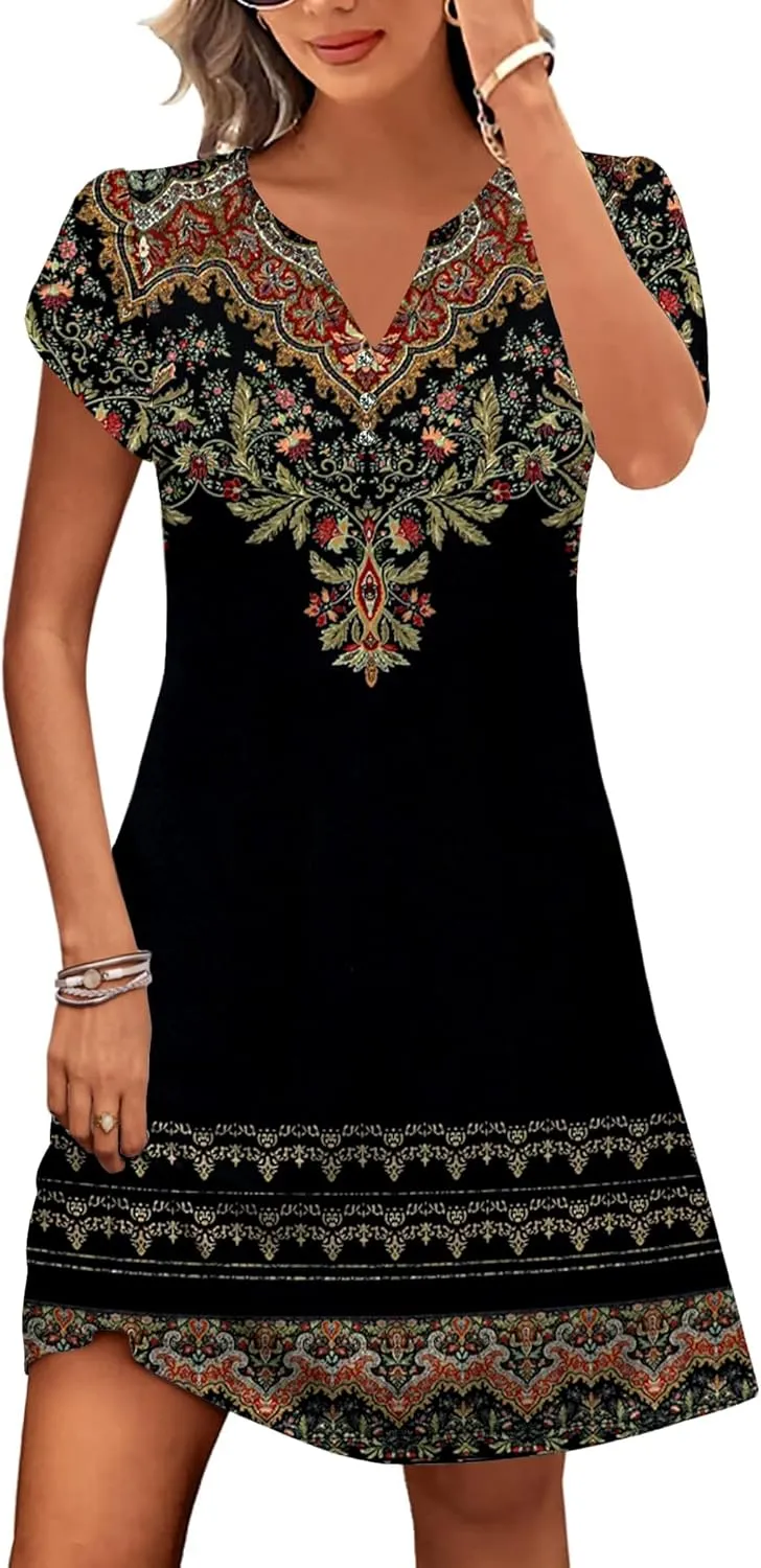 ETCYY Women's Casual T Shirt Dress Short Sleeve Summer Dresses 2025 Spring Clothes Boho Beach Vacation Sun Dress with Pockets