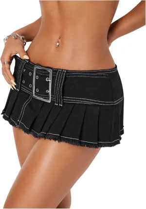 Floerns Women's Y2k Pleated Skirt Belt Low Waist Raw Hem Hippie Mini Denim Skirt