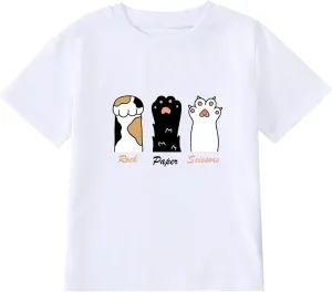 Girl's Rock Paper Scissors Cute Paw Funny Cat T-Shirt