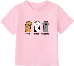 Girl's Rock Paper Scissors Cute Paw Funny Cat T-Shirt