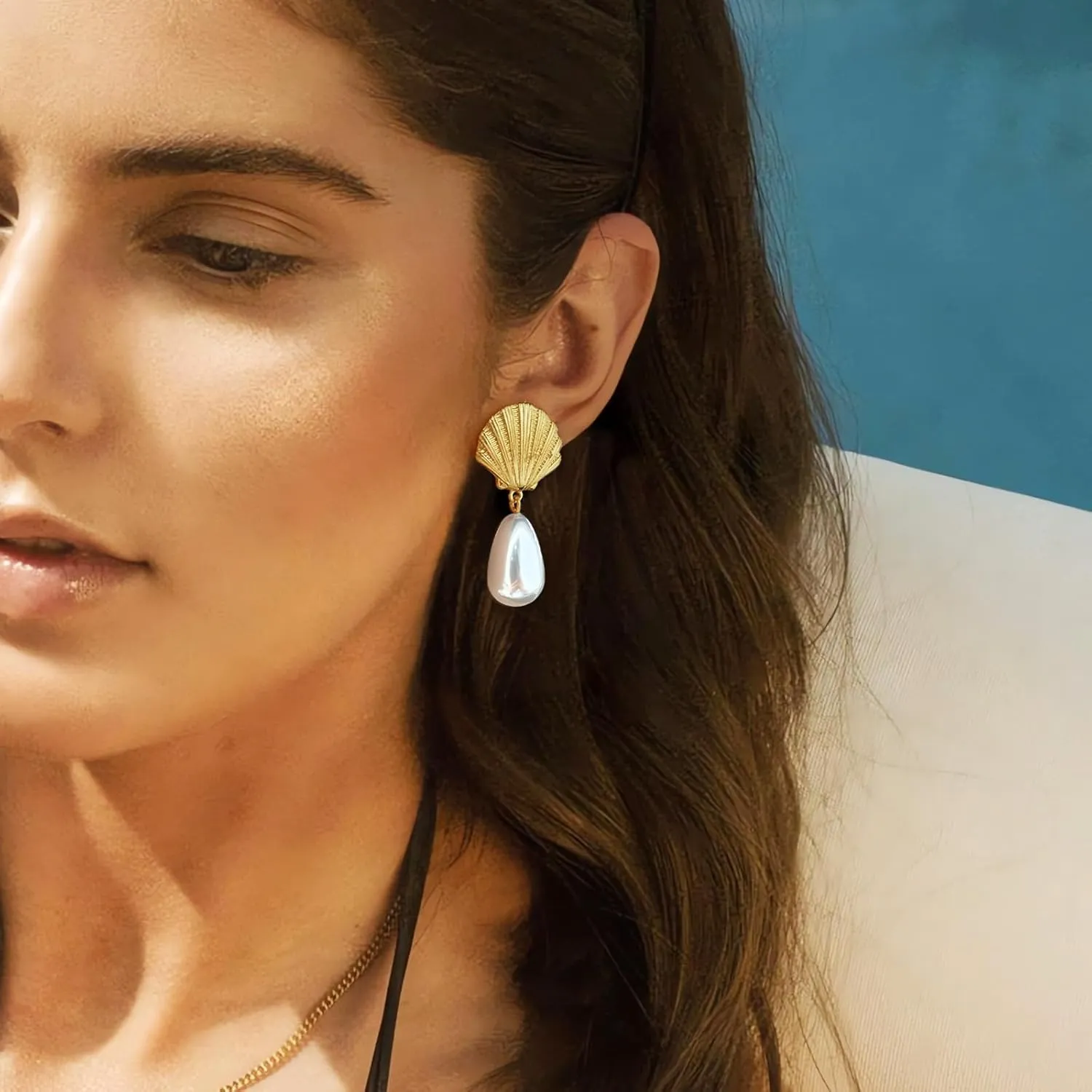 Gold Starfish Earrings for Women Beach Ocean Style Trendy Shell Dangle Earrings for Vacation Chunky Seashell Studs Hypoallergenic Statement Summer Jewelry
