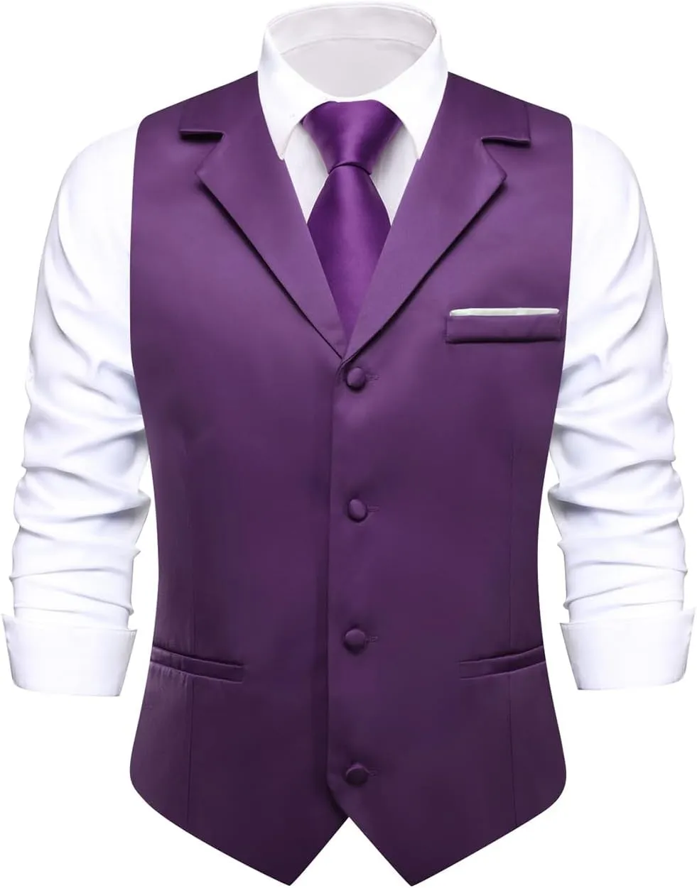 Hi-Tie Men's Suit Vest Business Casual Waistcoat with 3 Pockets for Wedding or Tuxedo Vest V-Neck