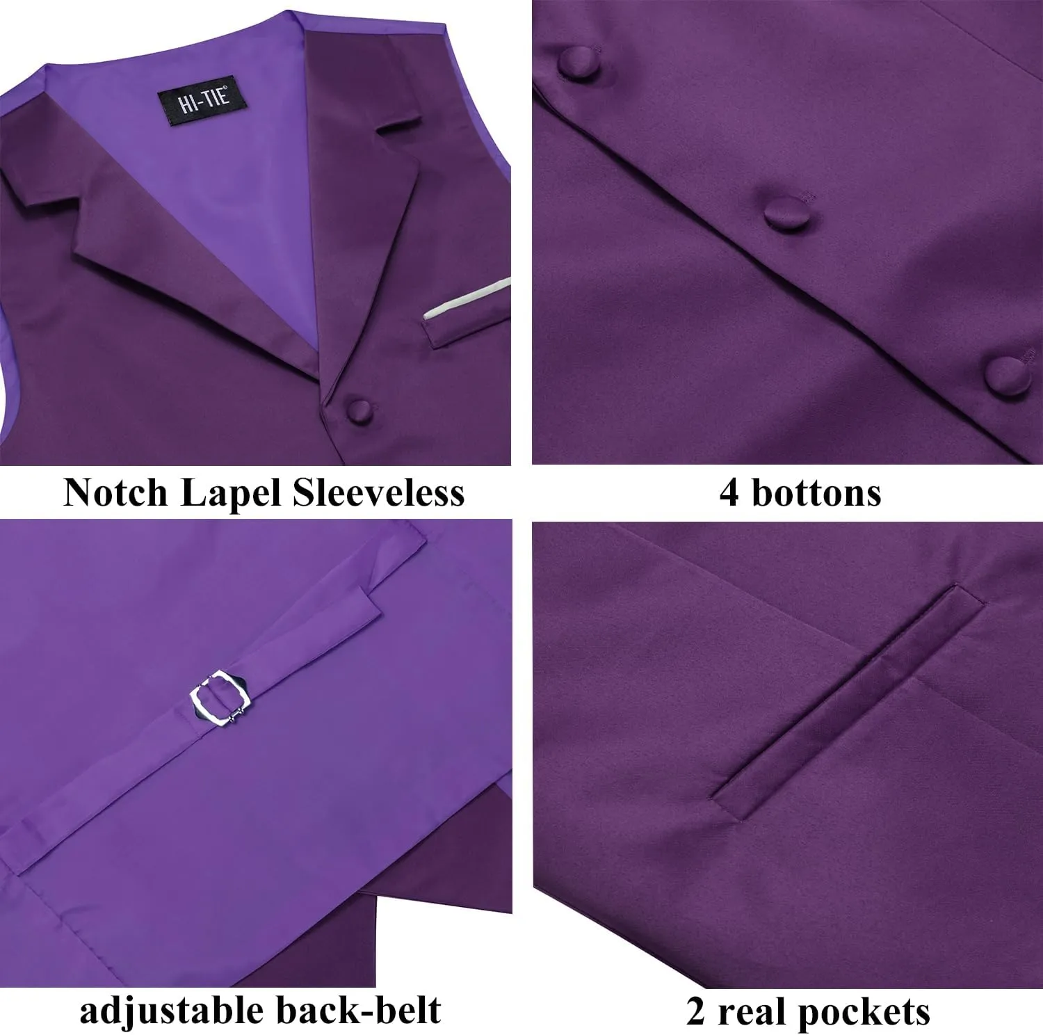 Hi-Tie Men's Suit Vest Business Casual Waistcoat with 3 Pockets for Wedding or Tuxedo Vest V-Neck