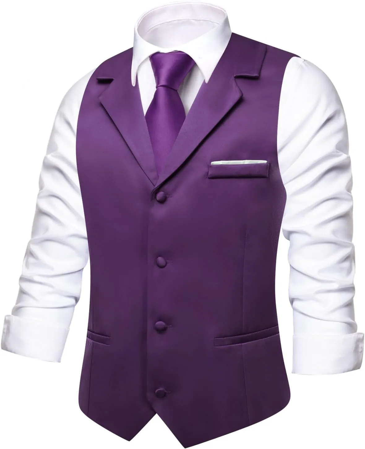 Hi-Tie Men's Suit Vest Business Casual Waistcoat with 3 Pockets for Wedding or Tuxedo Vest V-Neck