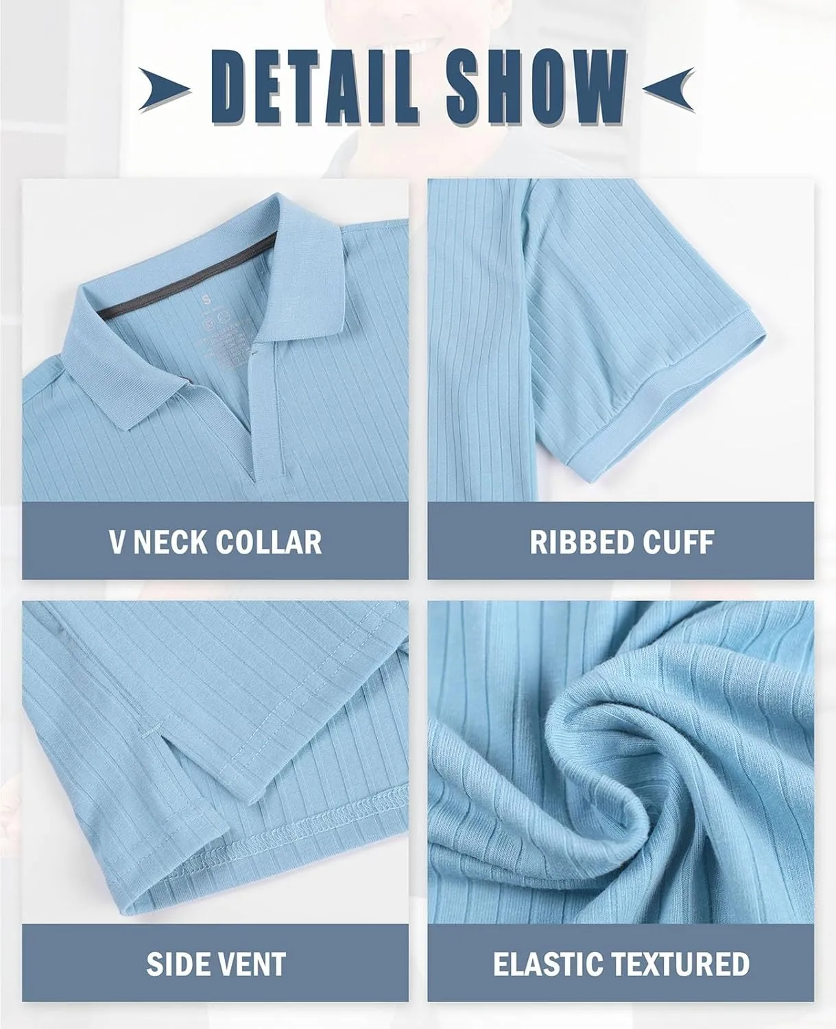 Hodaweislop Men's Knit Polo Shirts Short Sleeve V Neck Golf Shirt Casual Textured Summer Shirts