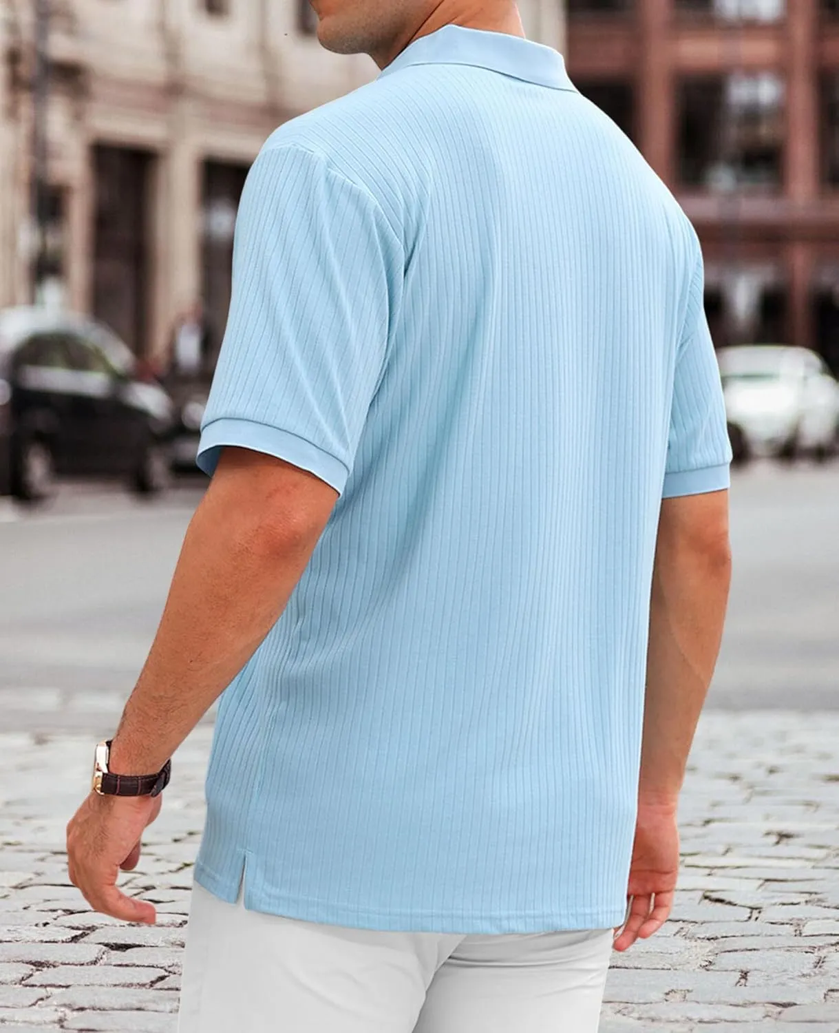 Hodaweislop Men's Knit Polo Shirts Short Sleeve V Neck Golf Shirt Casual Textured Summer Shirts