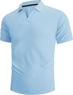 Hodaweislop Men's Knit Polo Shirts Short Sleeve V Neck Golf Shirt Casual Textured Summer Shirts