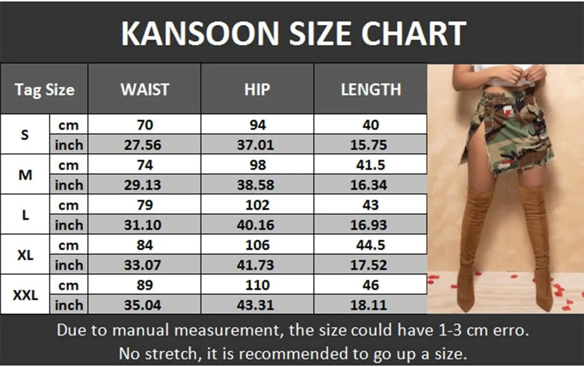 KANSOON Camo Skirt for Women High Waist Mini Denim Split Cargo Skirts with Pockets