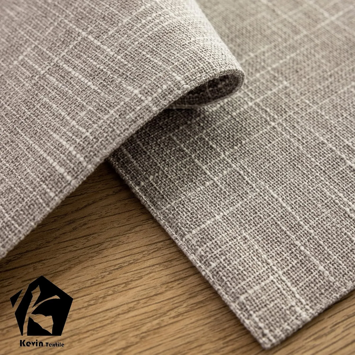 Kevin Textile Burlap Linen Placemats Set of 6 Heat Resistant Dining Table Place Mats Washable Kitchen Table Mats for Dinning Party Holiday Indoor Outdoor, 13 x19 inches, Grey White