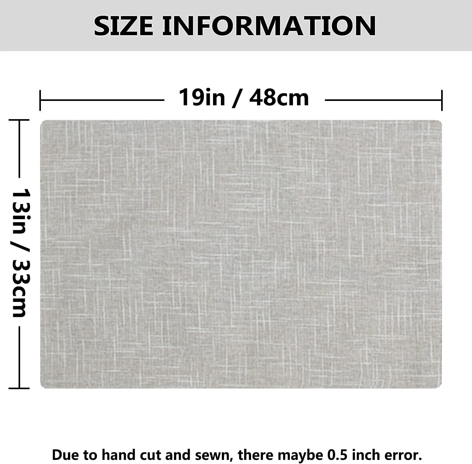 Kevin Textile Burlap Linen Placemats Set of 6 Heat Resistant Dining Table Place Mats Washable Kitchen Table Mats for Dinning Party Holiday Indoor Outdoor, 13 x19 inches, Grey White