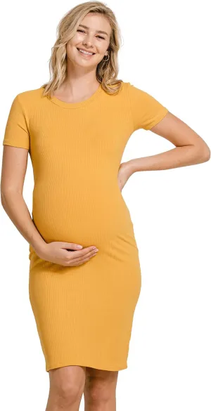 LaClef Women's Maternity Short Sleeve Bodycon Ribbed Dress