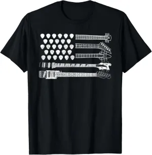 Lets Rock Rock n Roll Guitar Retro USA FLAG T-Shirt