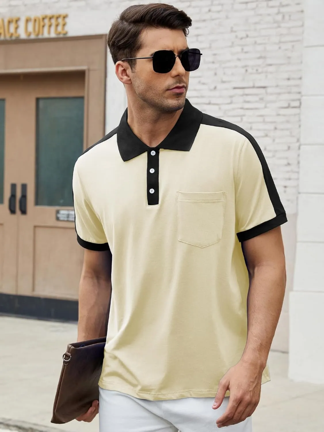 Men's Casual Polo Shirts Short Sleeve Classic Button Shirt Fashion Cotton Golf Tops with Pocket
