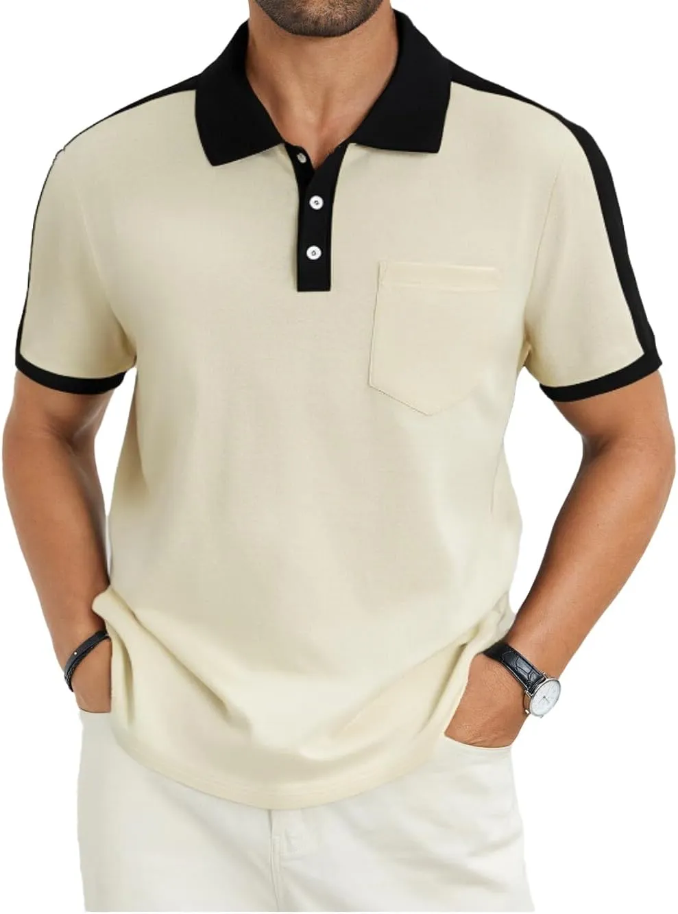 Men's Casual Polo Shirts Short Sleeve Classic Button Shirt Fashion Cotton Golf Tops with Pocket
