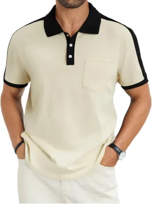 Men's Casual Polo Shirts Short Sleeve Classic Button Shirt Fashion Cotton Golf Tops with Pocket