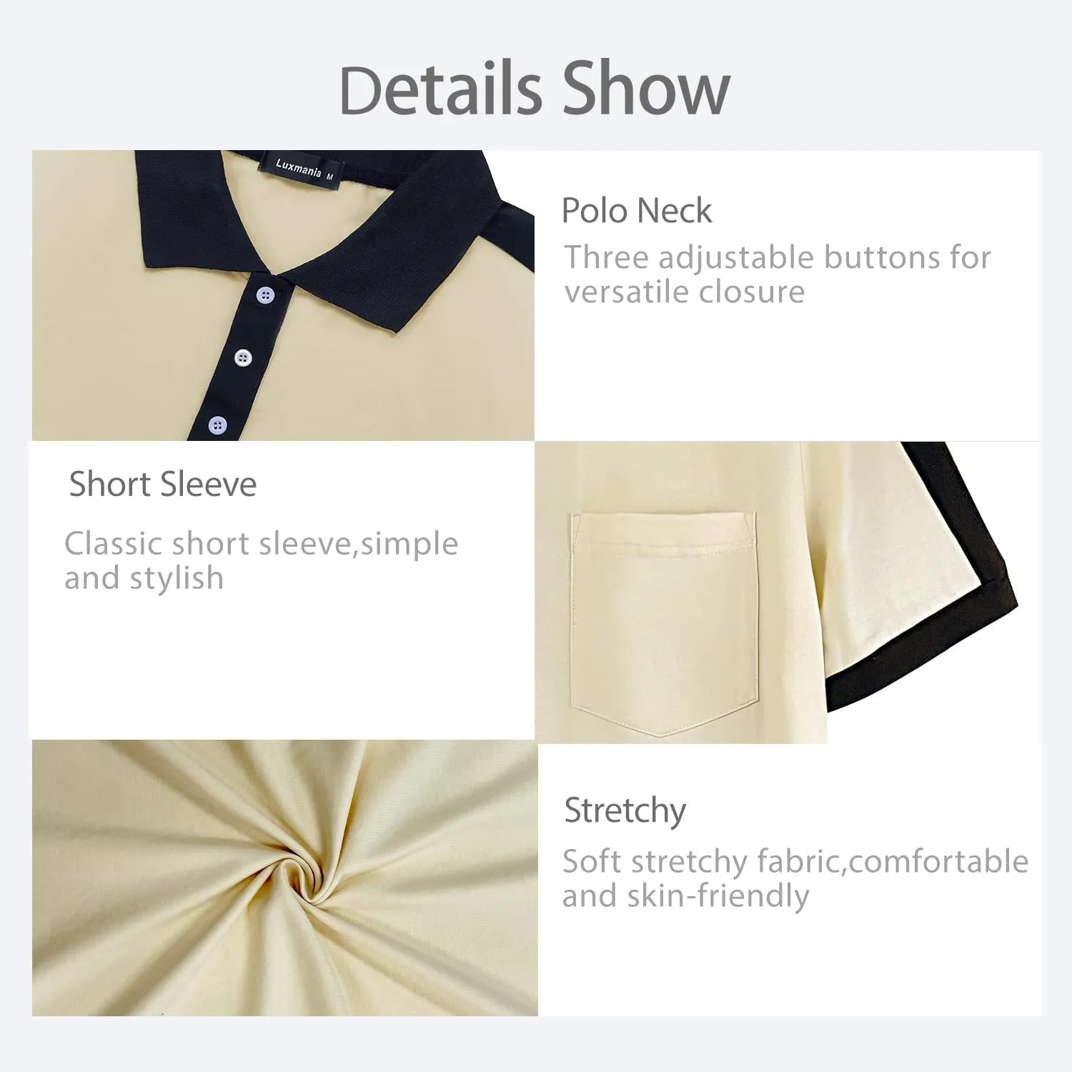 Men's Casual Polo Shirts Short Sleeve Classic Button Shirt Fashion Cotton Golf Tops with Pocket