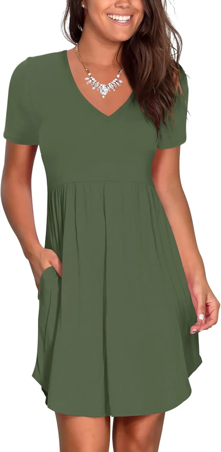 Nova In Sky Womens Summer Dress Short Sleeve Casual T Shirt Dresses 2025 Flowy Beach V-Neck Sundresses with Pockets