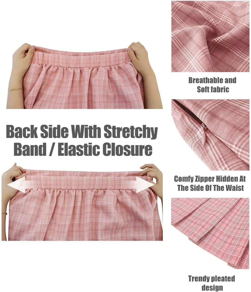 RITERA Plus Size Basic Versatile Stretchy Elastic Waist Flared Casual Mini Skater Skirt/Pleated Plaid Skirt for Women XL-5XL