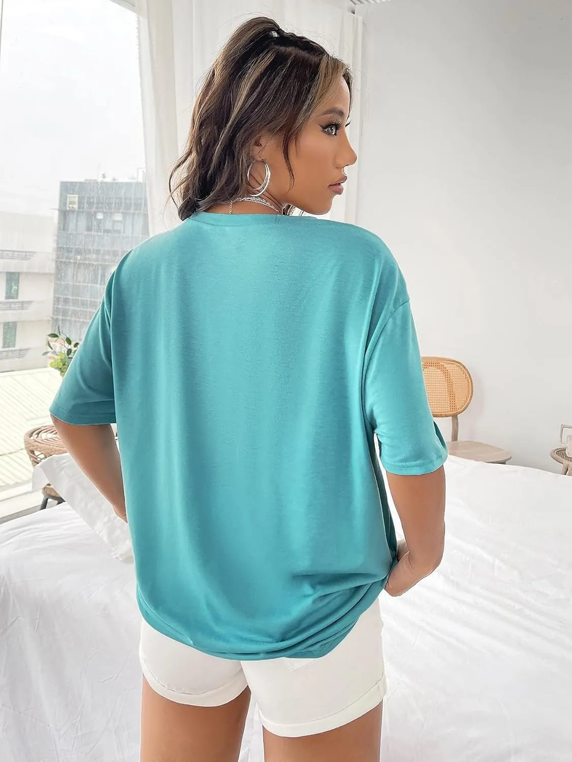 SOLY HUX Women's Oversized T Shirts Letter Print Casual Summer Tops Graphic Tees for Women