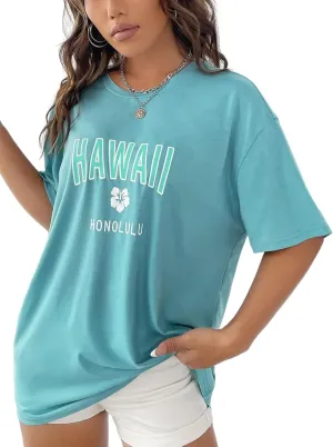 SOLY HUX Women's Oversized T Shirts Letter Print Casual Summer Tops Graphic Tees for Women