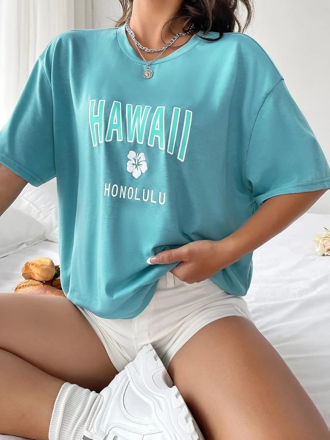 SOLY HUX Women's Oversized T Shirts Letter Print Casual Summer Tops Graphic Tees for Women