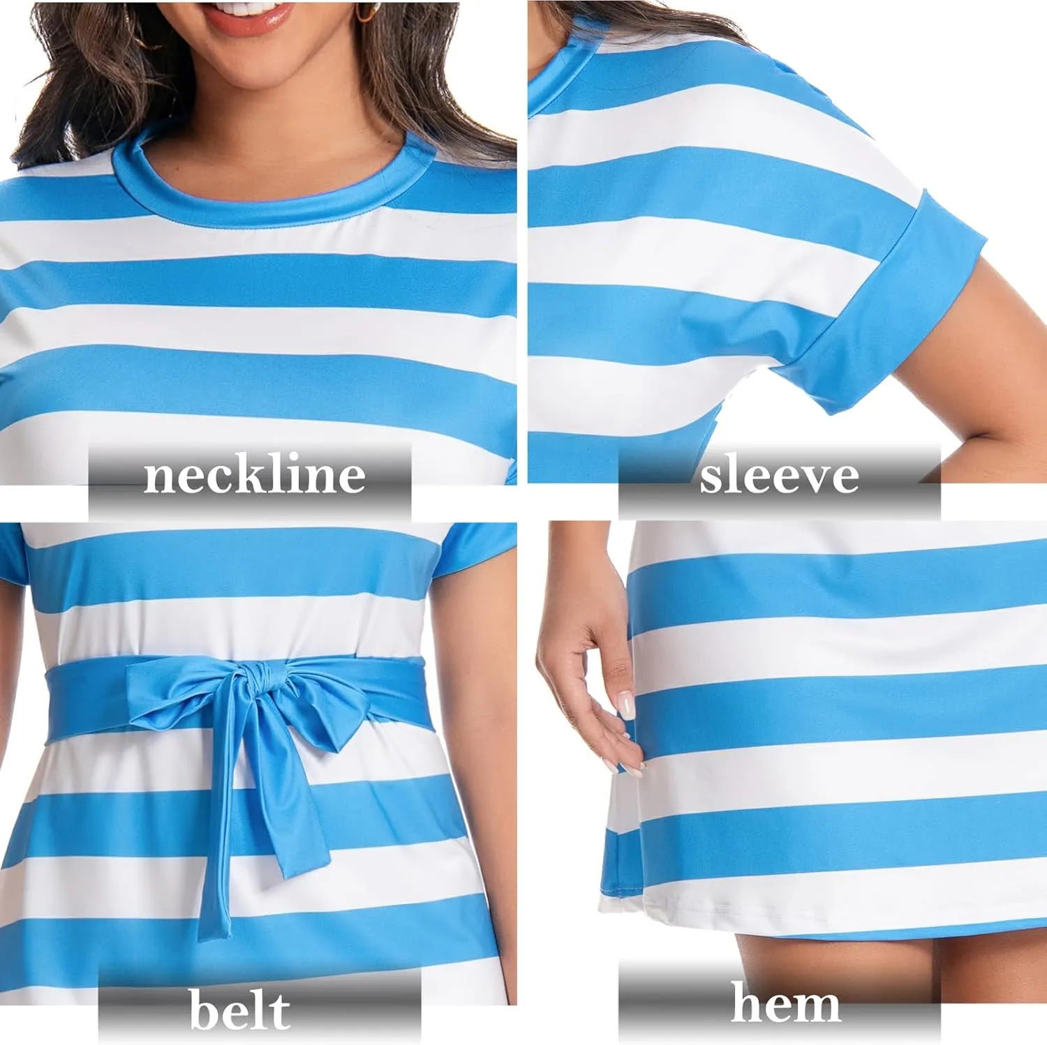 Summer Vacation Dresses for Women 2025 Crewneck Cap Short Sleeve with Belts