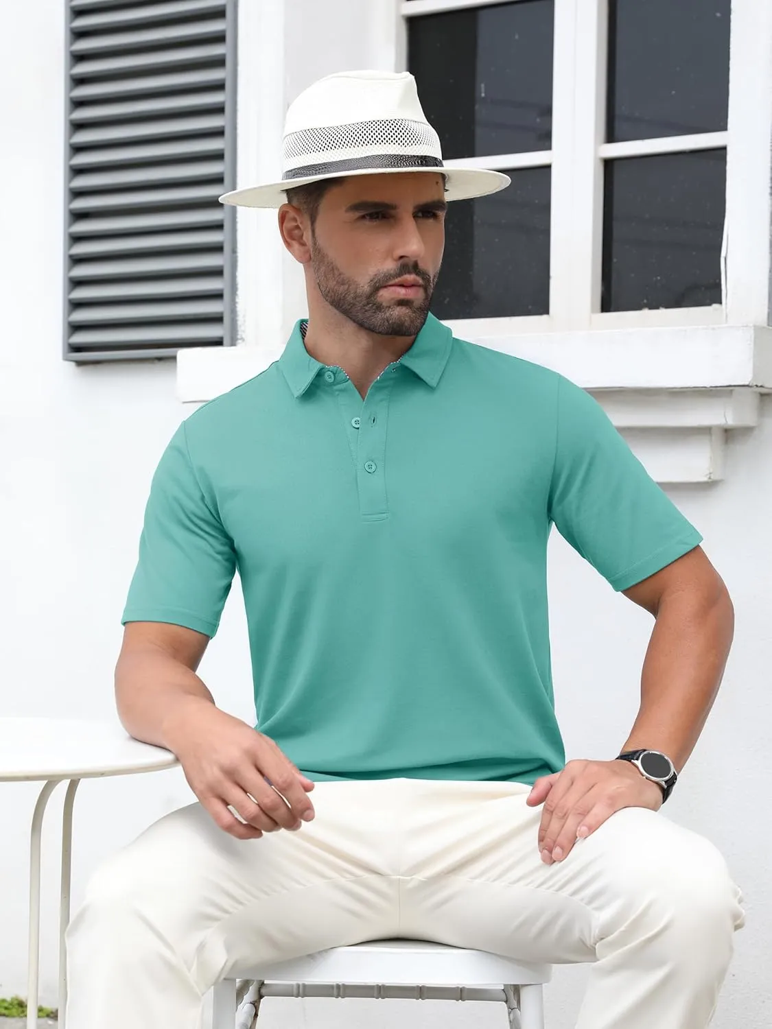 TACVASEN Men's Polo Shirts Short Sleeve Casual Cotton Pique 3 Buttons T-Shirts Classic Fit Golf Polo Shirts