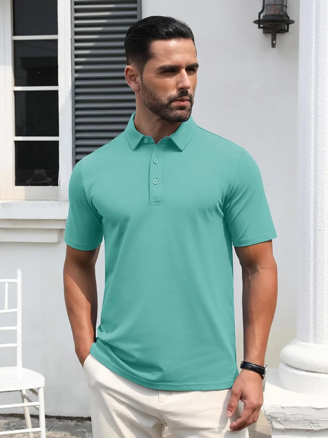 TACVASEN Men's Polo Shirts Short Sleeve Casual Cotton Pique 3 Buttons T-Shirts Classic Fit Golf Polo Shirts