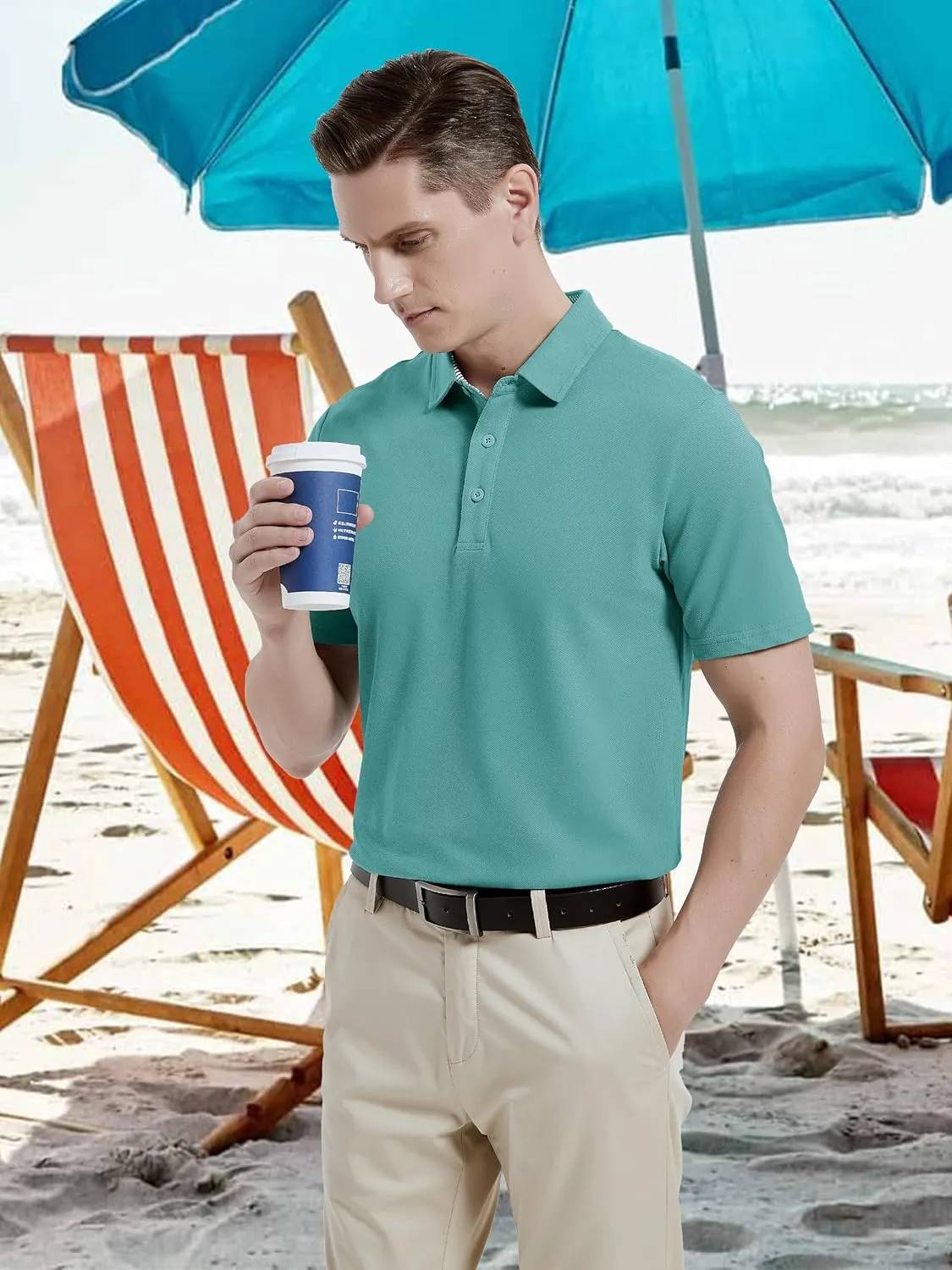 TACVASEN Men's Polo Shirts Short Sleeve Casual Cotton Pique 3 Buttons T-Shirts Classic Fit Golf Polo Shirts