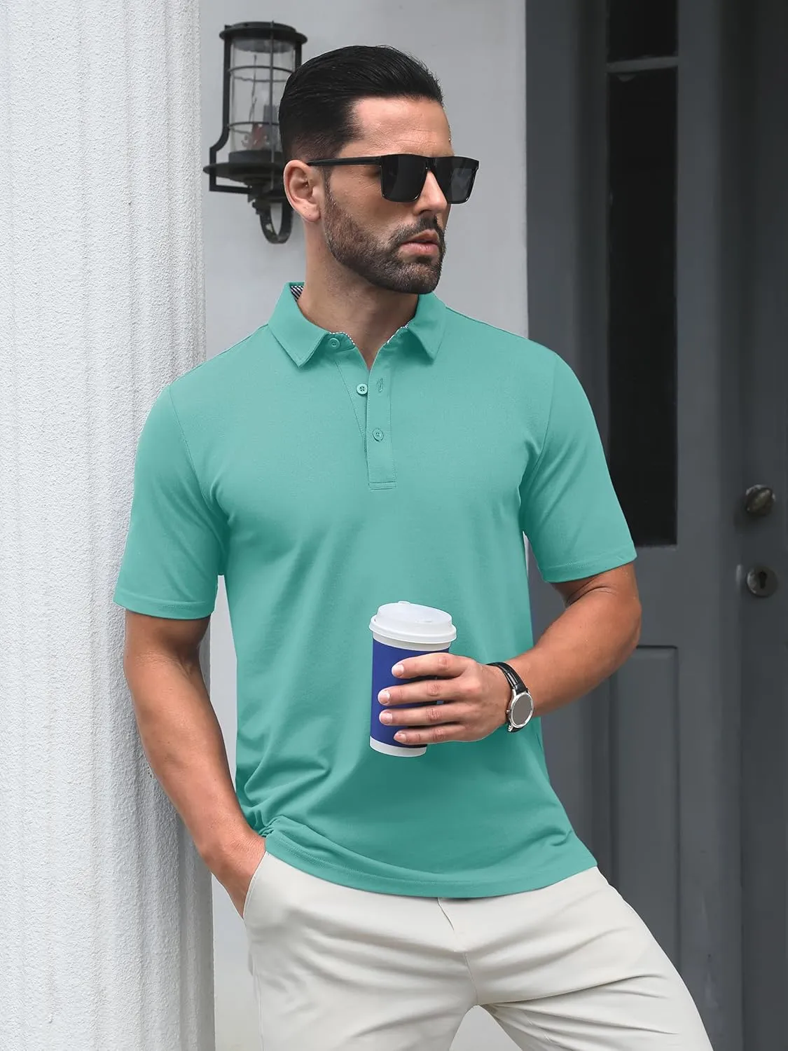 TACVASEN Men's Polo Shirts Short Sleeve Casual Cotton Pique 3 Buttons T-Shirts Classic Fit Golf Polo Shirts