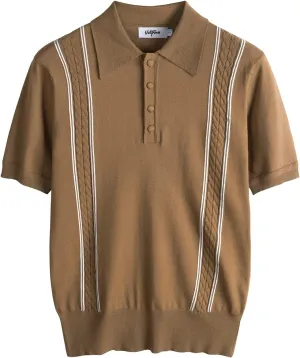 VATPAVE Mens Knit Polo Shirts Casual Vintage Short Sleeve Striped Golf Shirt
