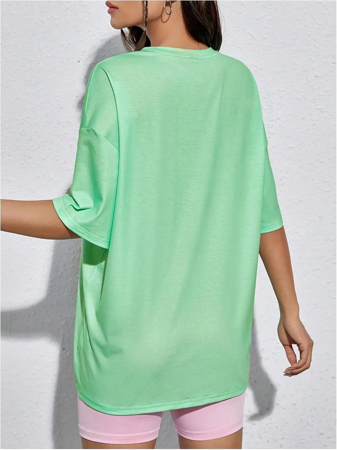 Verdusa Women's Summer Oversized Cute Shirt Graphic Print Short Sleeve Tunic Tops Casual Loose Drop Shoulder Crew Neck Tee