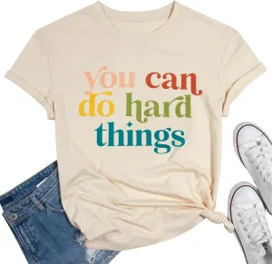 VILOVE Teacher Inspirational T-Shirt Women You Can Do Hard Things Letter Printed Shirts Back to School Encouraging Faith Top