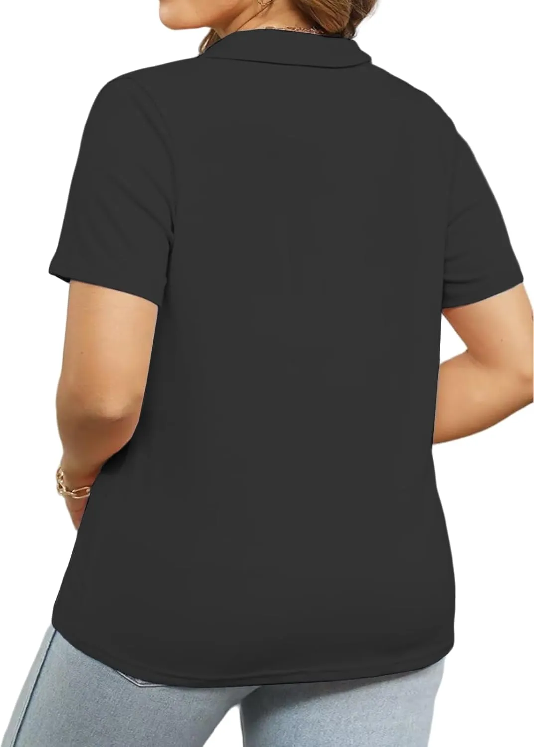 VISLILY Plus-Size-Summer-Tops for Women Collared V Neck Polo Shirts Flowy Tunics Trendy Short Sleeve Blouses 1X-5X