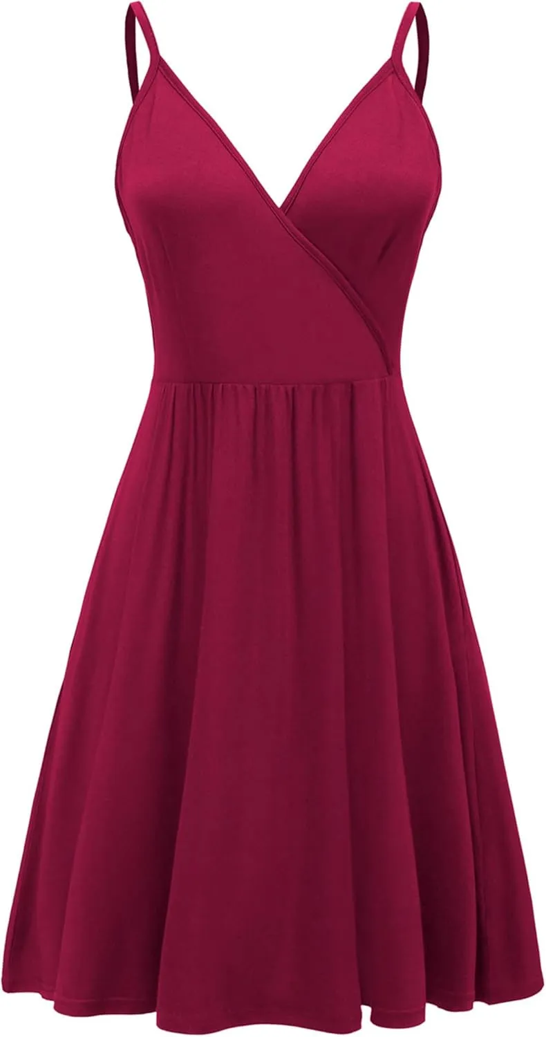 WEACZZY Women's 2025 Summer Dresses V Neck Spaghetti Strap Sundress Casual Beach Flowy Mini Dress with Pockets