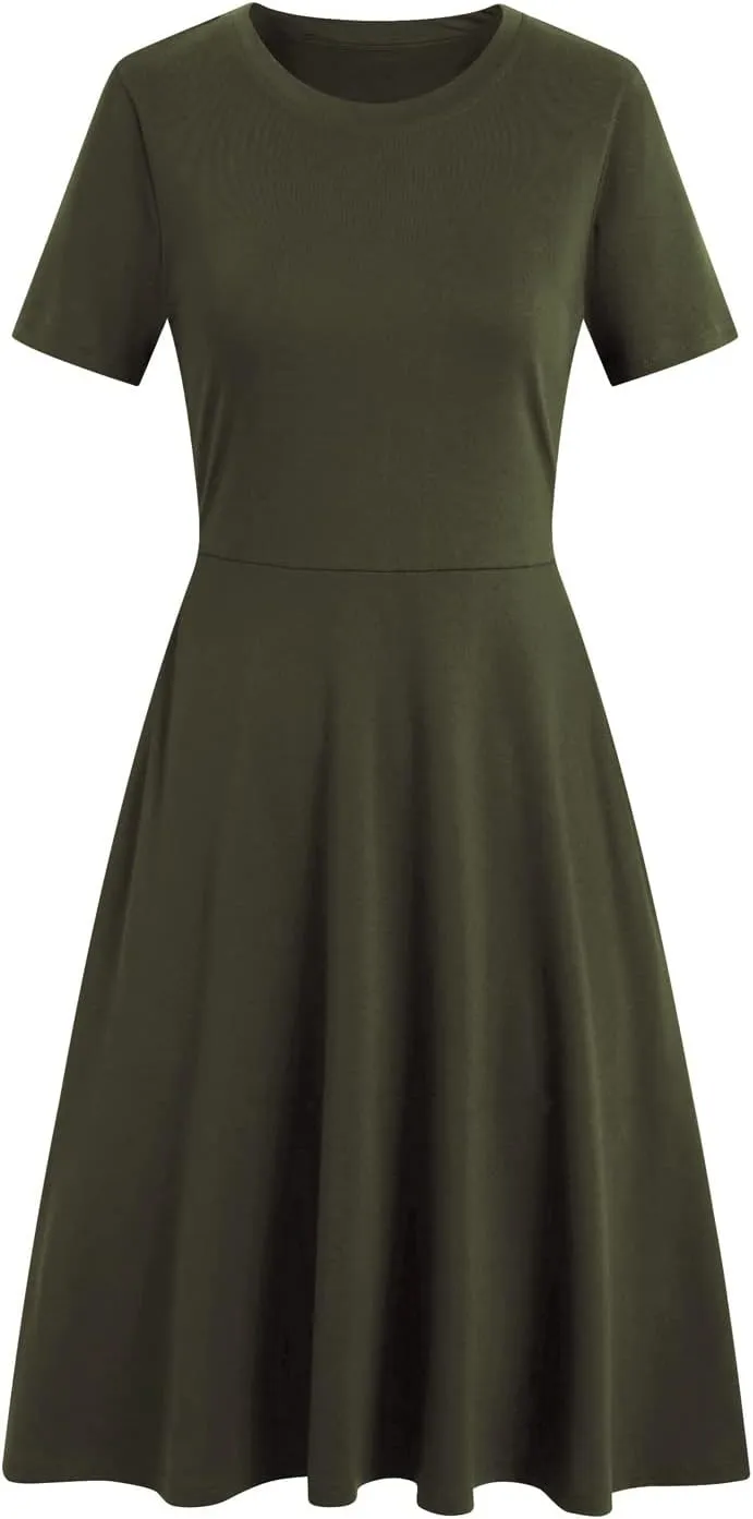 Women's Elegant Vintage 50s Office Casual Floral Print Work Party A-Line Swing Dress with Pockets 162