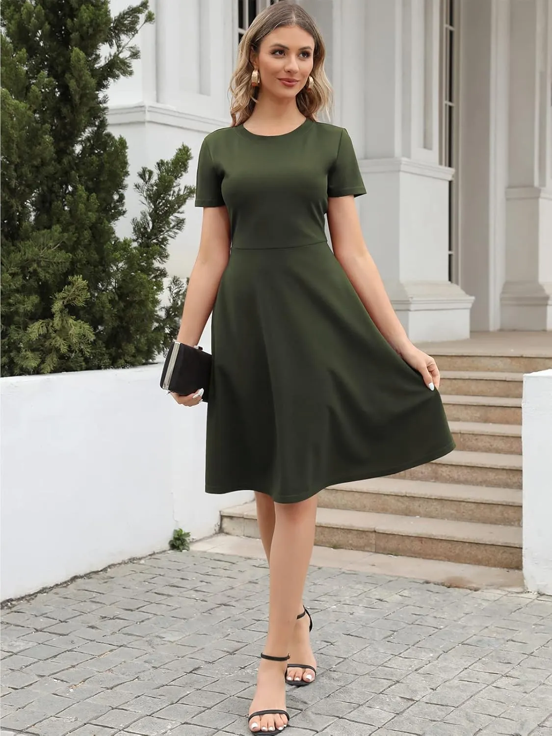 Women's Elegant Vintage 50s Office Casual Floral Print Work Party A-Line Swing Dress with Pockets 162