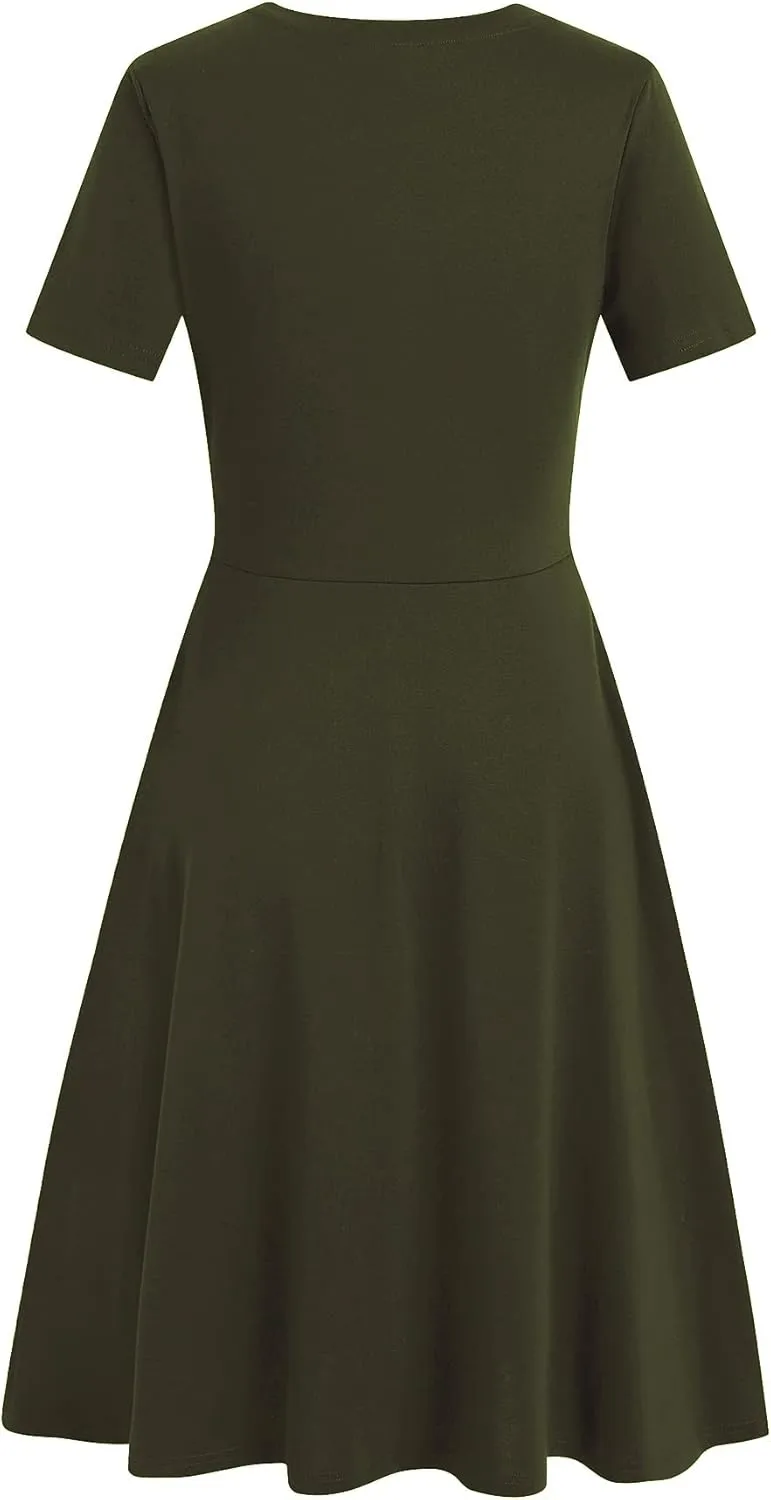 Women's Elegant Vintage 50s Office Casual Floral Print Work Party A-Line Swing Dress with Pockets 162