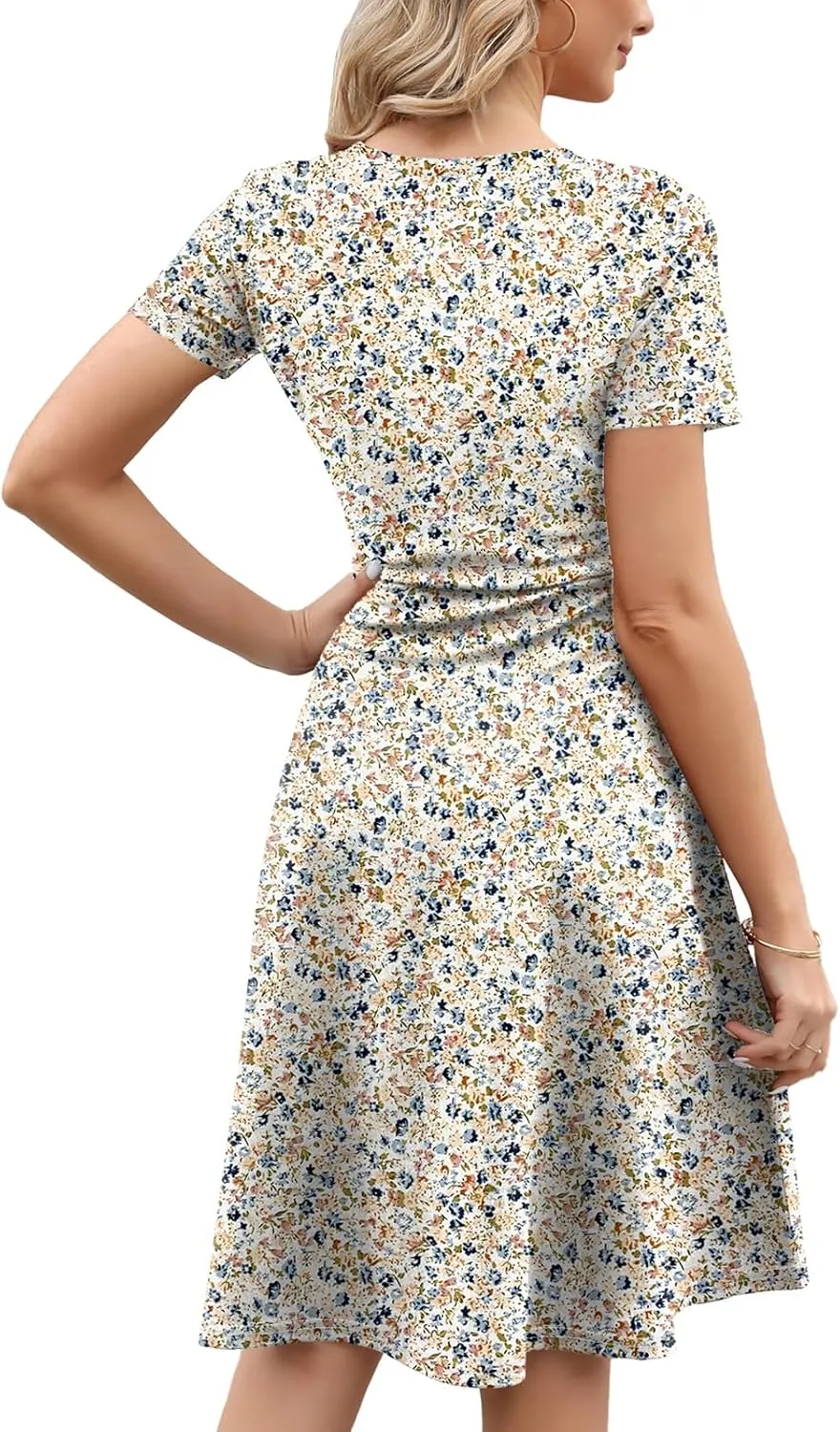 Women's Elegant Vintage Summer Casual Dresses 2025 Floral Print Work Party A-Line Dress with Pockets 262